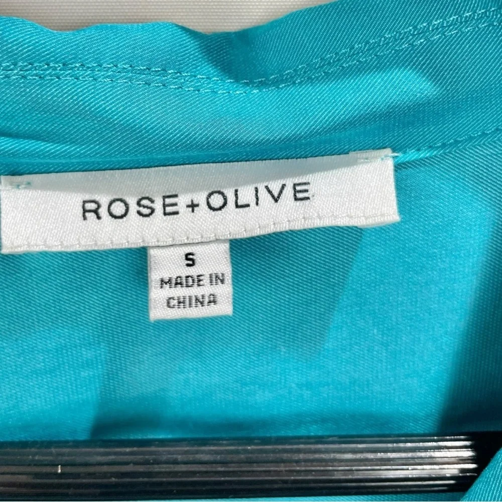 Rose & Olive Teal Blue Short Sleeve Safari Blouse Size S - Picture 4 of 7